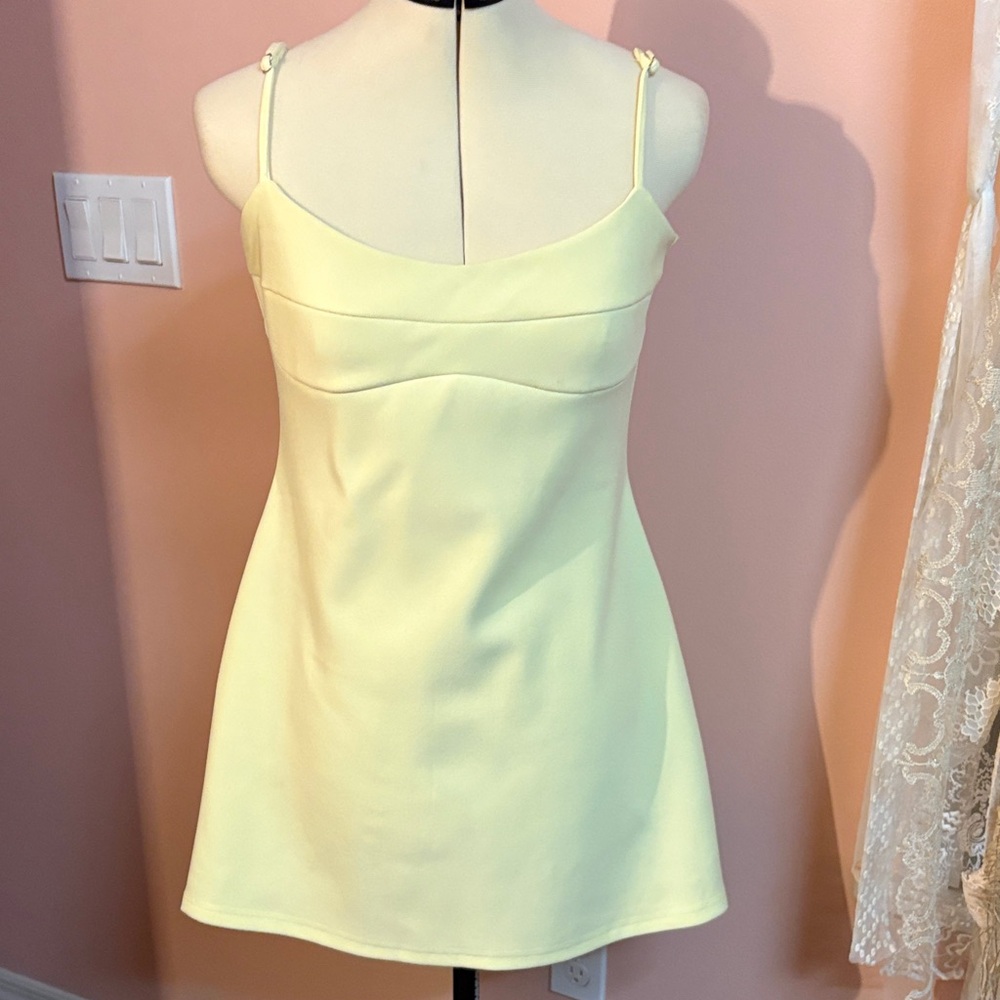 Simple Spaghetti Strap Mini Dress in Pale Yellow